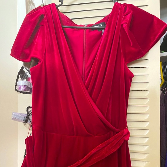 DKNY Red velvet midi dress - Picture 1 of 6
